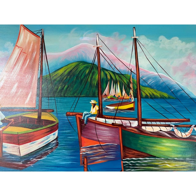 Telfort Emmanuel ( 1964-1987 ) Haitian Folk Art Oil Painting on Canvas - Framed For Sale In Miami - Image 6 of 11