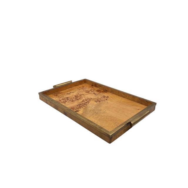 Hollywood Regency Brass & Burl Tray, Italy 1970s For Sale - Image 6 of 14