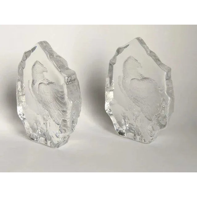 Eagle Crystal Sweden Paperweight Bookends by Mats Jonasson - A Pair For Sale - Image 11 of 13