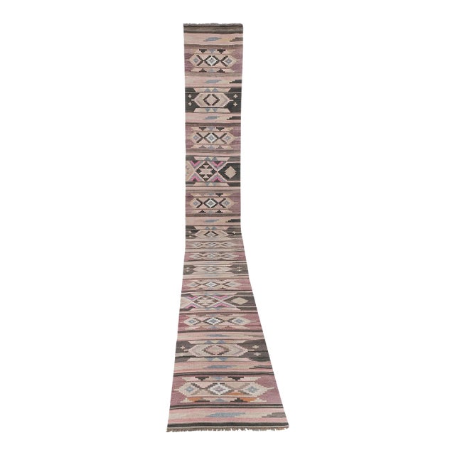 Mid-Century Turkish Embroidered Kilim Runner 2'8'' X 24'8'' For Sale