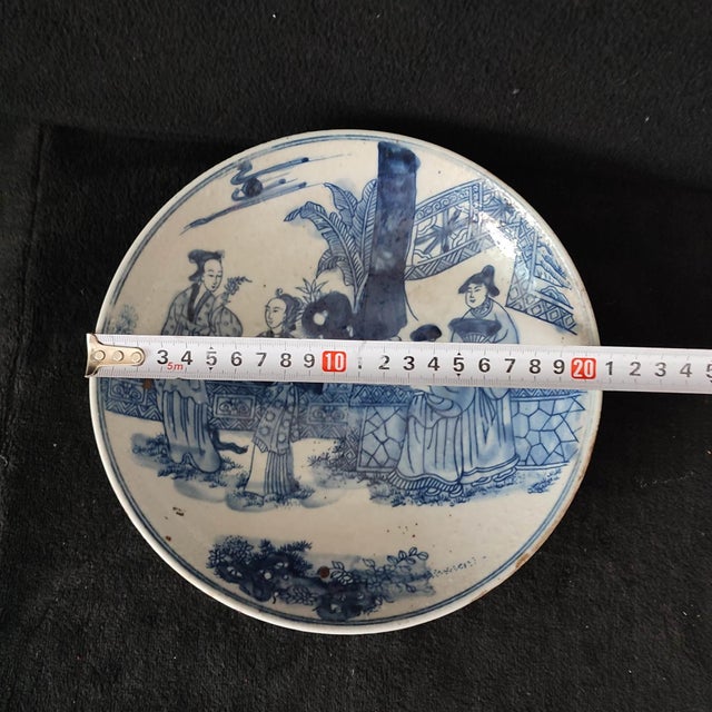 Chinese Ceramic Plate,Blue and White Porcelain Plate Hand Painted Figures Story Pattern For Sale - Image 10 of 10