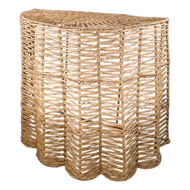 Vintage Woven Seagrass Demi-Lune Table For Sale