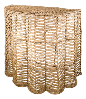 Vintage Woven Seagrass Demi-Lune Table