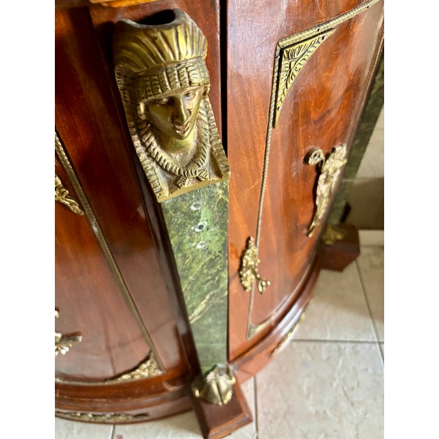 Vintage French Empire Style Demilune Marble Top Bar Cabinet With Bronze Ormolu For Sale - Image 4 of 8