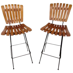 Mid-Century Arthur Umanoff Slat Stools - a Pair