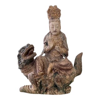 Carved Wood Buddha on Foo Dog For Sale