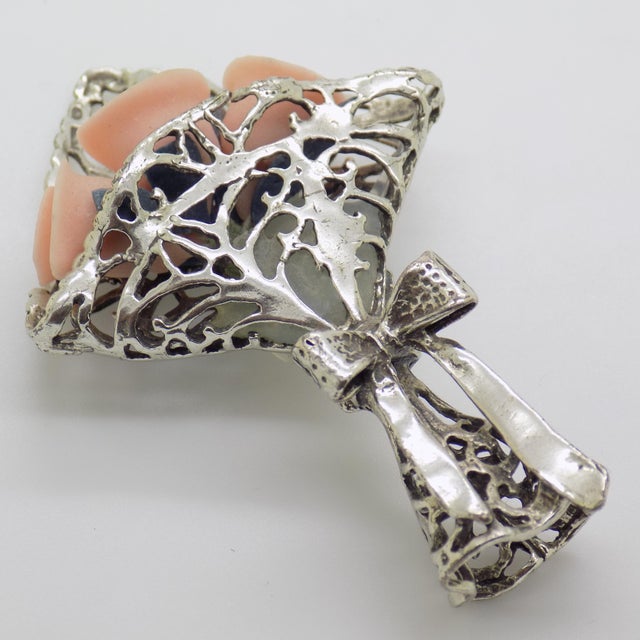 Vintage Italian Handmade Genuine Silver Flower Bouquet Pink Rose Flowers Dollhouse Miniature For Sale - Image 6 of 10