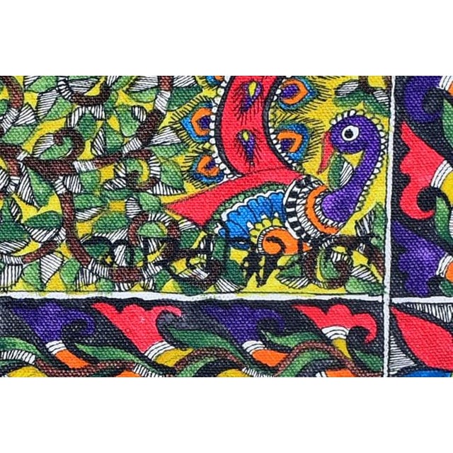 Bharti Dayal Signed Shiva Family Hand-Painted Madhubani Folk Art Painting, 2019 – Large Original Canvas For Sale - Image 4 of 6