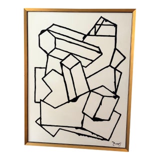 Modern Abstract Original Painting Set in a Gold Frame by DMG Studios For Sale