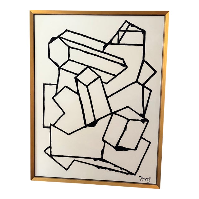 Modern Abstract Original Painting Set in a Gold Frame by DMG Studios For Sale