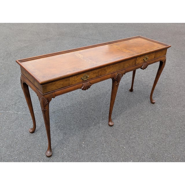 Mid 20th Century Burl Wood and Cherry Queen Anne Sofa/Console Table Attributed to Baker Furniture For Sale - Image 9 of 14