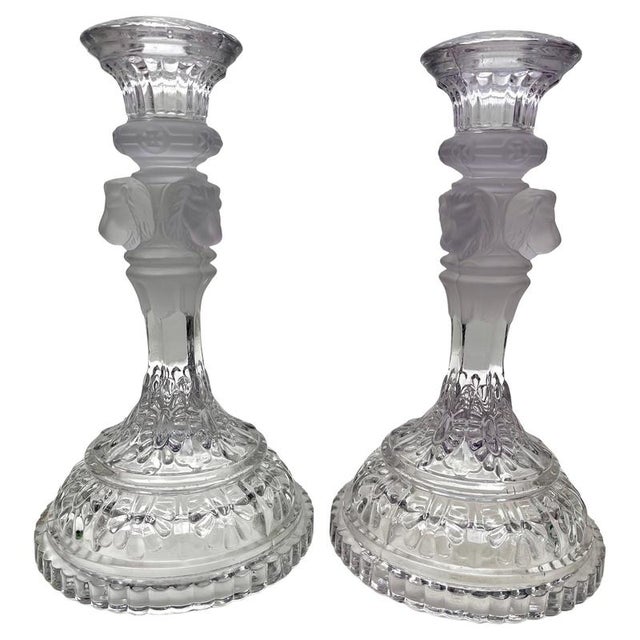 Art Nouveau Clear and Frosted Glass Candlesticks from Val Saint Lambert, 1900s, Set of 2 For Sale - Image 12 of 13