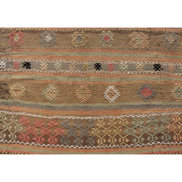 Textile Mid 20th Century Square Size Turkish Vintage Embroidered Kilim Rug For Sale - Image 7 of 10