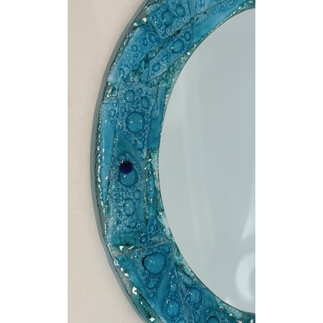 Round blue glass mirror. French work. Circa 1970 For Sale - Image 6 of 12