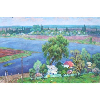 Vintage Ukrainian Rural Landscape Painting, Impressionism Art 100-150 For Sale