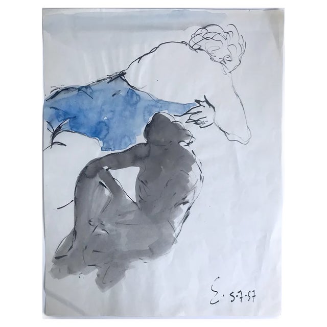 Henri Espinouze, Figure, Original Drawing, 1957 For Sale