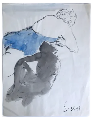 Henri Espinouze, Figure, Original Drawing, 1957