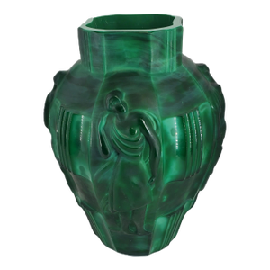 1930s Art Deco Malachite Glass Figural Vase Artur Pleva - Ingrid Curt Schlevogt