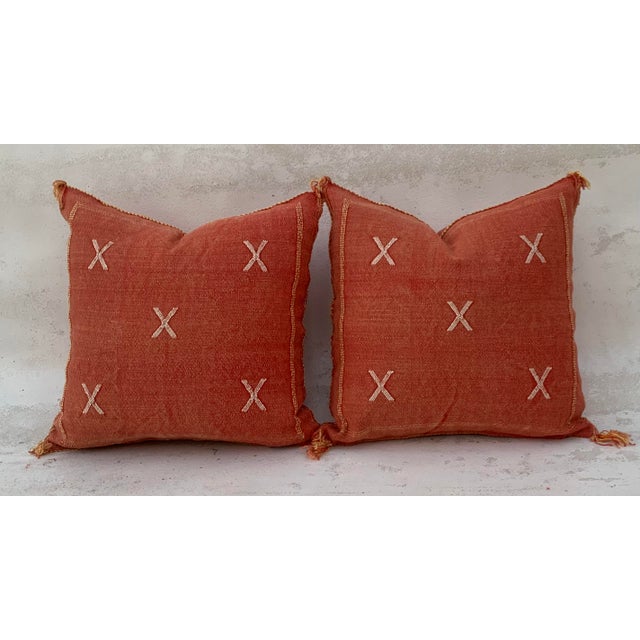Brick Red Contemporary Red Brick Silk Sabra Pillow Covers- a Pair For Sale - Image 8 of 9
