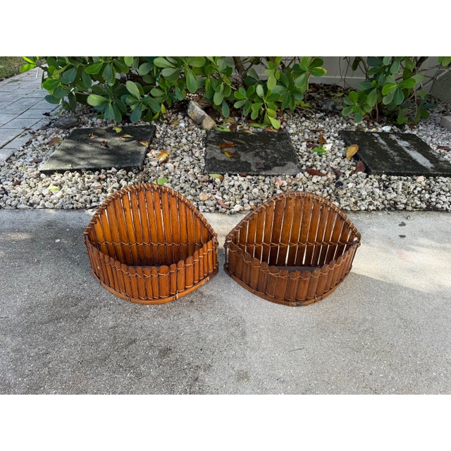 Vintage Split Bamboo Wall Baskets With Scalloped Form, Pair For Sale In Naples, FL - Image 6 of 10