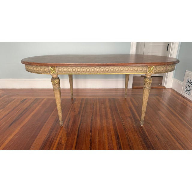 Neoclassical Antique Neoclassical Dining Table With Bird’s Eye Maple Top and Distressed Painted Base — Circa 1910s–1920s For Sale - Image 3 of 14
