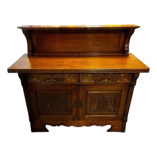 1920s Carved Oak Sideboard Bar For Sale