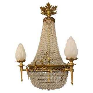 20th-Century Ormolu and Glass Tent and Bag Chandelier For Sale
