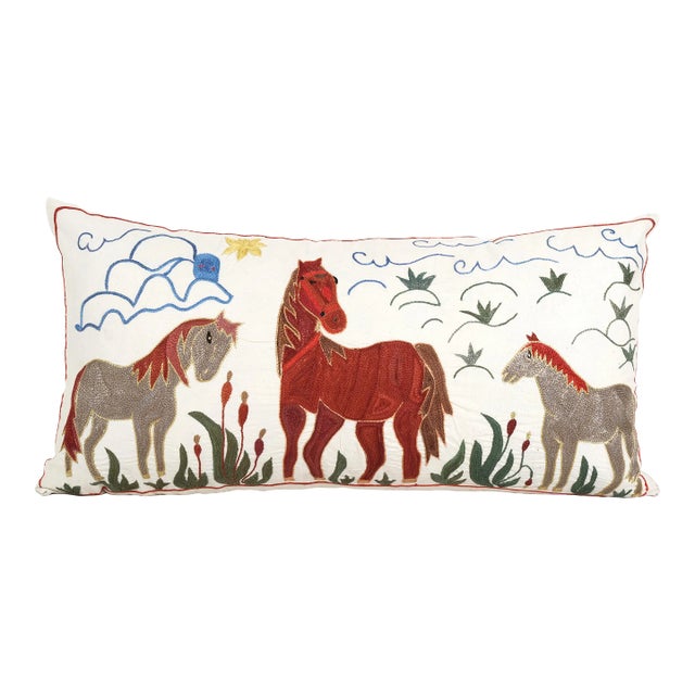 Suzani Horse Pillow Cover 18'' X 34'' For Sale