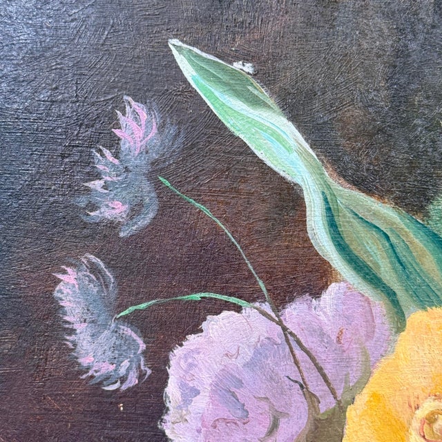 Traditional Vintage Dutch Floral Still Life Oil Painting on Board For Sale - Image 3 of 11