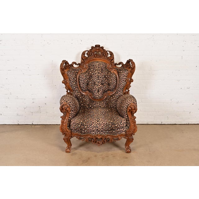 A gorgeous Italian Renaissance Revival or Baroque style throne chair or lounge chair In the manner of R.J. Horner & Co....