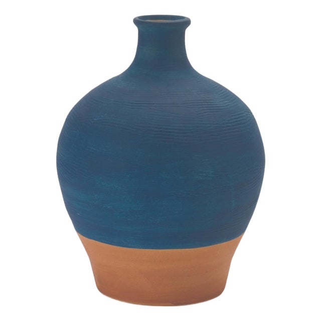 Ceramic Vase with Terra Cotta Accent 8.5"H For Sale
