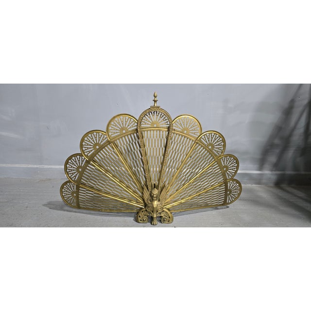 Metal Brass Peacock Fire Screen, 1920 For Sale - Image 7 of 9