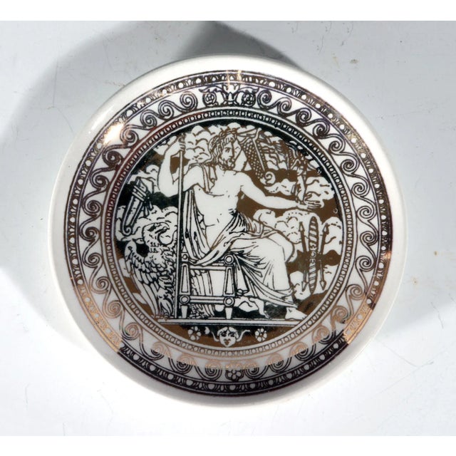 1950s Piero Fornasetti Ceramic Complete Set of Neo-Classical Mythological Gold Coasters- Mitologia Pattern For Sale - Image 11 of 12