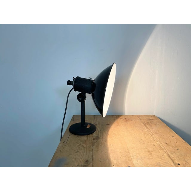 Vintage Industrial Black Enamel Table Lamp, 1950s For Sale - Image 12 of 14