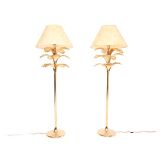 Vintage Italian Brass Palm Tree Floor Lamps, 1970, Set of 2 For Sale