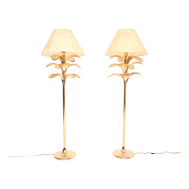 Vintage Italian Brass Palm Tree Floor Lamps, 1970, Set of 2 For Sale