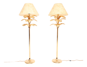 Vintage Italian Brass Palm Tree Floor Lamps, 1970, Set of 2