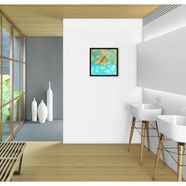 Blue "The Holy Diver" Contemporary Abstract Figurative Mixed-Media Painting by Giuseppe Beddru, Framed For Sale - Image 8 of 8