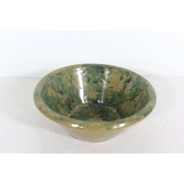 Vintage Green Sponge Ware Bowl Primitive Rustic Speckled Pottery For Sale - Image 6 of 9