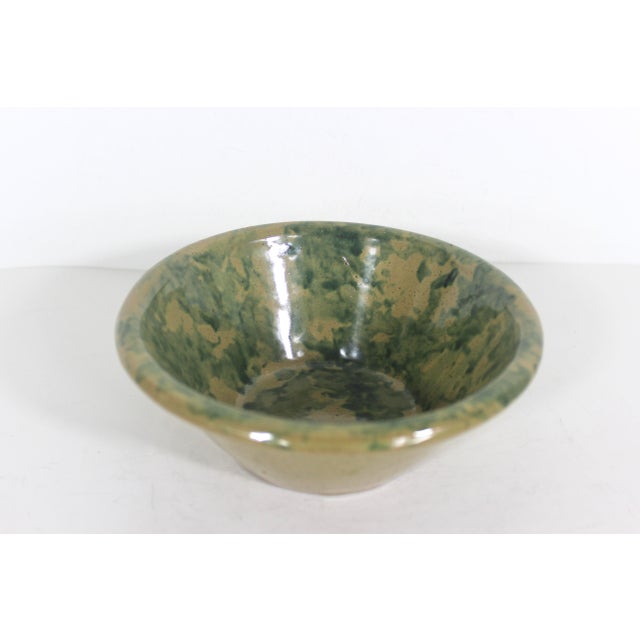 Vintage Sponge Ware Bowl Green Primitive Rustic Speckled Pottery For Sale - Image 6 of 9