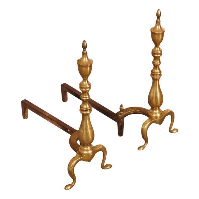 Puritan Federal Style Pair of Brass Andirons For Sale