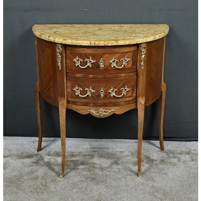 Early 20th Century Louis XV-Louis XVI Transition Style Half-Moon Commode For Sale - Image 5 of 18