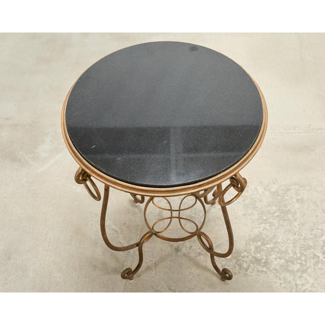 Rene Drouet Style Gilded Iron Granite Top Center Table For Sale - Image 4 of 15