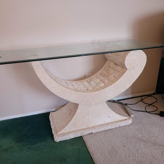1980s Postmodern Sculptural Tessellated Stone and Glass Console Table For Sale In New York - Image 6 of 8