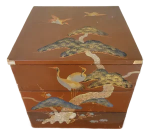 Vintage 3-Tier Japanese Painted Lacquer Bento Box