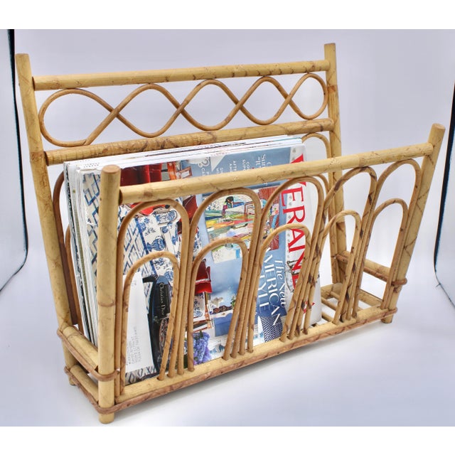 Boho Chic 1960s Vintage Burnt Bamboo Magazine Rack For Sale - Image 3 of 13
