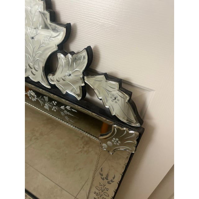 Glass Gorgeous Venetian Floral Etched Wall Mirror - 2 Available For Sale - Image 7 of 12