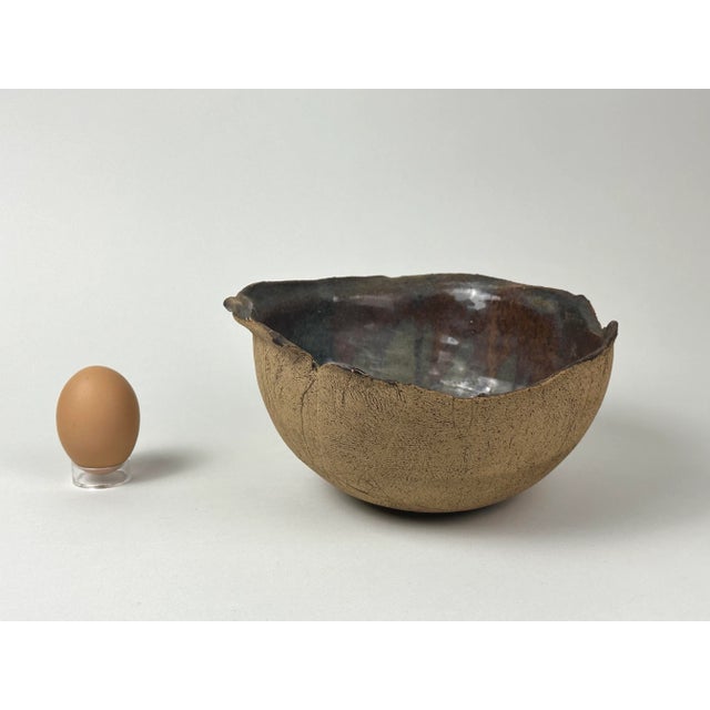 Vintage Brutalist Organic Rim Drip Glazed Interior Stoneware Bowl For Sale - Image 9 of 9
