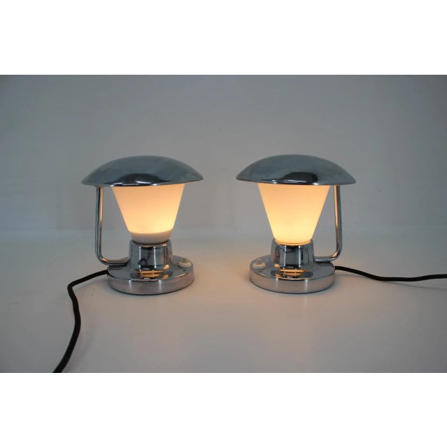 Bauhaus Bauhaus Chrome & Glass Table Lamps, 1930s, Set of 2 For Sale - Image 3 of 8