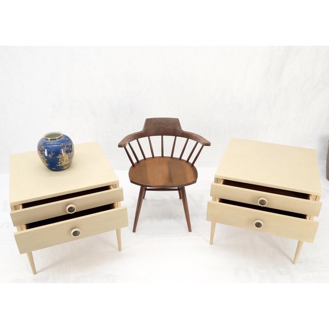 Mid-Century Modern Bleached Walnut Cork Tops Paul Frankl Two Drawers End Side Tables MINT!.